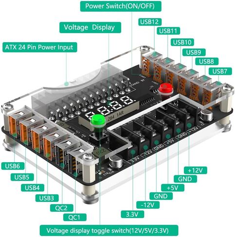 Mustpoint الإصدار الجديد من لوحة إمداد الطاقة ATX ومجموعة حافظة من الأكريليك مع جهد إخراج 3.3 فولت، 5 فولت، 12 فولت، -12 فولت و12 منفذ USB، الحد الأقصى للإخراج 3 أمبير (إدخال جانبي) in Saudi Arabia