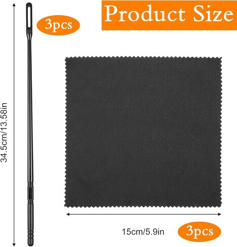 3 مجموعات من أدوات تنظيف الفلوت، وقضيب وقماش شفاف للفلوت، وملحقات تلميع وتنظيف الآلات الموسيقية، ومسحات نظيفة، وقماش تنظيف المزامير لأدوات صيانة المزامير (أسود) in Kuwait