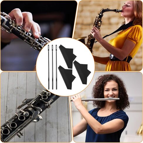 3 مجموعات من أدوات تنظيف الفلوت، وقضيب وقماش شفاف للفلوت، وملحقات تلميع وتنظيف الآلات الموسيقية، ومسحات نظيفة، وقماش تنظيف المزامير لأدوات صيانة المزامير (أسود) in Kuwait