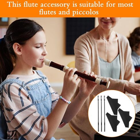 3 مجموعات من أدوات تنظيف الفلوت، وقضيب وقماش شفاف للفلوت، وملحقات تلميع وتنظيف الآلات الموسيقية، ومسحات نظيفة، وقماش تنظيف المزامير لأدوات صيانة المزامير (أسود) in Kuwait