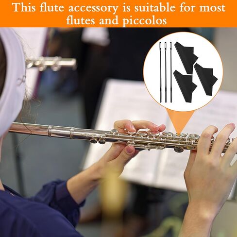 3 مجموعات من أدوات تنظيف الفلوت، وقضيب وقماش شفاف للفلوت، وملحقات تلميع وتنظيف الآلات الموسيقية، ومسحات نظيفة، وقماش تنظيف المزامير لأدوات صيانة المزامير (أسود) in Kuwait