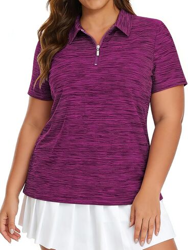 Viracy Womens Golf Polo Shirts Plus Size 1/4 Zip Up Sun Protection Collared Short Sleeve Lightweight Athletic Workout Tops in Saudi Arabia