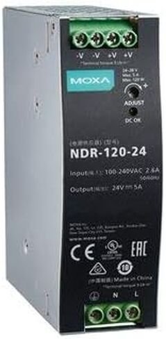 MOXA NDR-120-24 120 واط/5.0 أمبير DIN-Rail 24 VDC مزود طاقة، عالمي 90 إلى 264 VAC أو 127 إلى 370 VDC جهد الإدخال، -20 إلى 70 درجة مئوية درجة حرارة التشغيل in Saudi Arabia