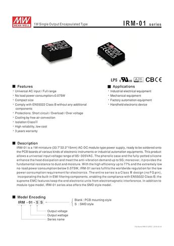 [PowerNex] يعني جيدًا IRM-01-5 5V 200mA 1W مصدر طاقة مصغر من النوع الأخضر ذو الإطار المفتوح in Saudi Arabia