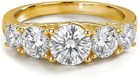 5 Stone Eternal Wedding Band Ring 14K Gold Plated 925 Sterling Silver Cubic Zirconia Stackable Ring Anniversary Promise Jewelry for Women Her Size 5-9 in Kuwait