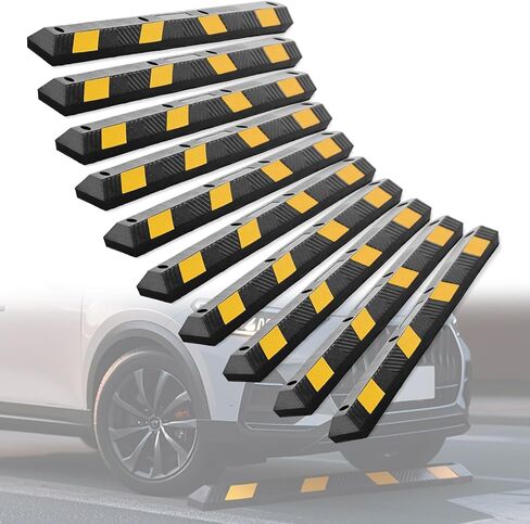72" Heavy Duty Rubber Parking Stopper for Garage – 6-Foot Long Wheel Stopper with Reflective Stripe, UV-Resistant, Durable Driveway Curb for Cars, Trucks, and Trailers (1 Pack) in Saudi Arabia