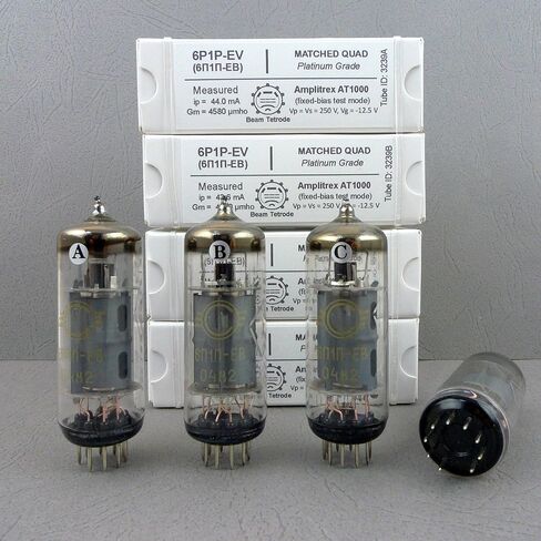 Riverstone Audio 6P1P-EV (6П1П-EB) NOS رباعي متطابق تم اختباره (4 قطع) - ترقية للأنابيب المفرغة ذات 9 سنون 6P1 و6P1P - رباعية من الدرجة البلاتينية، 6P1P-EV (6П1П-EB) in Kuwait