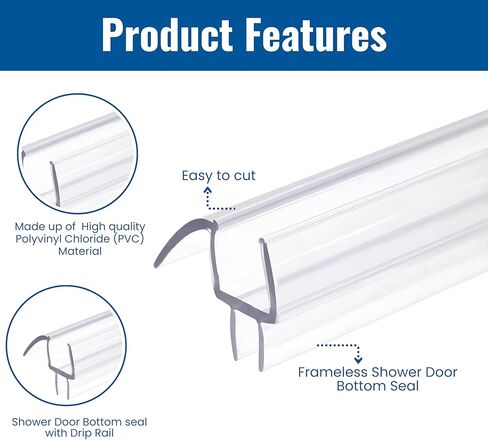 KC Hardware Frameless Shower Door Bottom Seal Strip with Drip Rail - Shower Door Seal Sweep for 3/8 Inch Thick Glass - Acts as a Leak Guard to Prevent Water Leaks - 36 Inch - Ultra Clear - Pack of 1 in Saudi Arabia