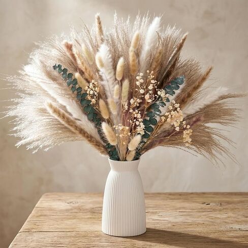 JOHOUSE 120PCS Dried Pampas Grass Set for Vase, Natural Pampas Grass Eucalyptus Stems Bunny Tails 17 inches for Boho Home Wedding Farmhouse Decor in Saudi Arabia