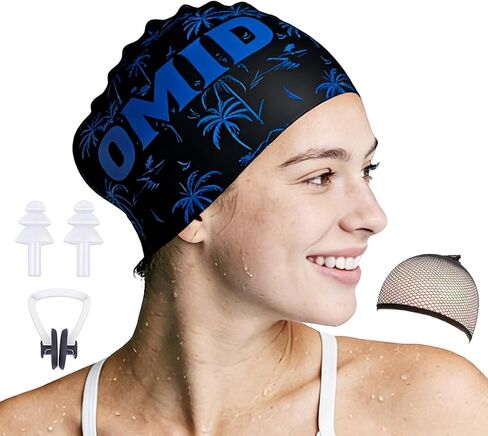 OMID Women Swim Cap for Long Hair & Thick Hair - Extra Large Silicone Design with Salon-Inspired Comfort for Curls, Braids, Dreads & Ponytails at Pool and Beach in Saudi Arabia