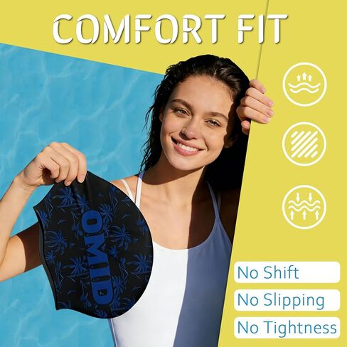 OMID Women Swim Cap for Long Hair & Thick Hair - Extra Large Silicone Design with Salon-Inspired Comfort for Curls, Braids, Dreads & Ponytails at Pool and Beach in Saudi Arabia