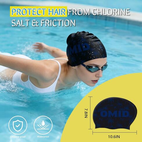 OMID Women Swim Cap for Long Hair & Thick Hair - Extra Large Silicone Design with Salon-Inspired Comfort for Curls, Braids, Dreads & Ponytails at Pool and Beach in Saudi Arabia