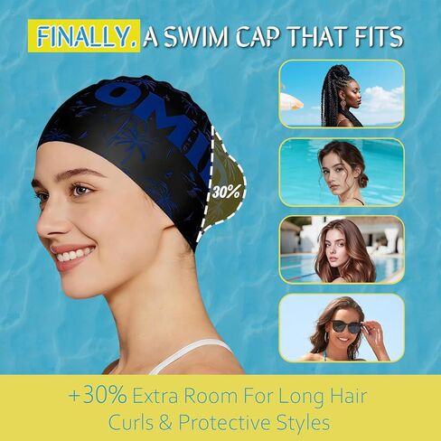 OMID Women Swim Cap for Long Hair & Thick Hair - Extra Large Silicone Design with Salon-Inspired Comfort for Curls, Braids, Dreads & Ponytails at Pool and Beach in Saudi Arabia