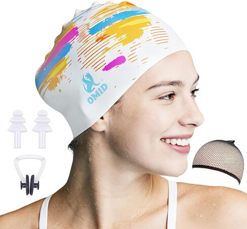 OMID Women Swim Cap for Long Hair & Thick Hair - Extra Large Silicone Design with Salon-Inspired Comfort for Curls, Braids, Dreads & Ponytails at Pool and Beach in Kuwait