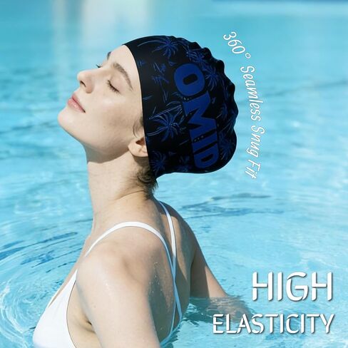 OMID Women Swim Cap for Long Hair & Thick Hair - Extra Large Silicone Design with Salon-Inspired Comfort for Curls, Braids, Dreads & Ponytails at Pool and Beach in Saudi Arabia