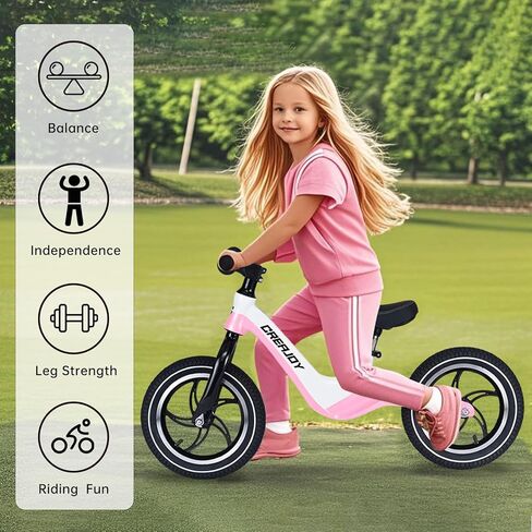 12" Balance Bike for Kids 3-6 Years Old, Bicolored Magnesium Alloy Frame, Alumimum Alloy Wheel Hub and Comfortable Inflatable Tires in Kuwait