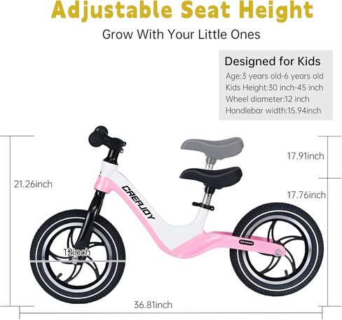 12" Balance Bike for Kids 3-6 Years Old, Bicolored Magnesium Alloy Frame, Alumimum Alloy Wheel Hub and Comfortable Inflatable Tires in Kuwait
