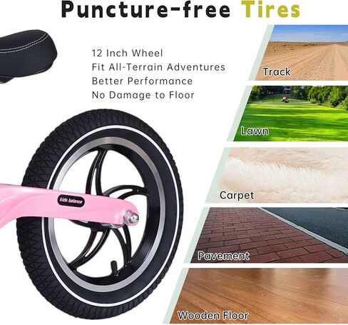 12" Balance Bike for Kids 3-6 Years Old, Bicolored Magnesium Alloy Frame, Alumimum Alloy Wheel Hub and Comfortable Inflatable Tires in Kuwait