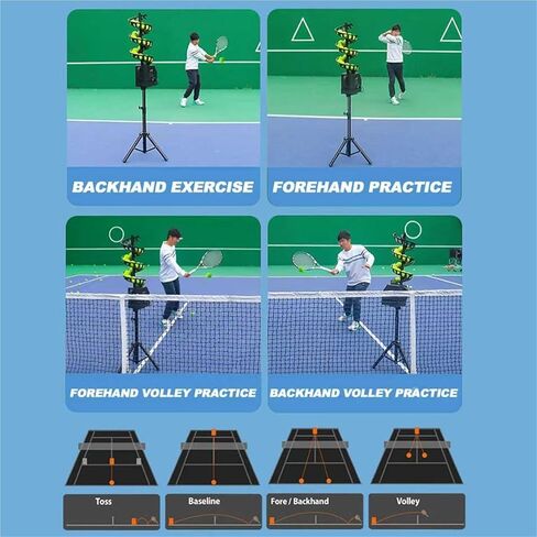 Smart Tennis Ball Machine, Automatic Tennis Launcher, Holds About 33 Balls, with Remote Control, 60-105CM Adjustable Tripod, Portable Tennis Launcher, for Practice and Training in Saudi Arabia