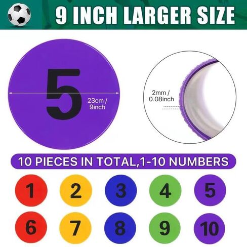 علامات بقع بولي مرقمة 9 بوصة لأرضية صالة الألعاب الرياضية مع أرقام، 10 قطع من نقاط أرضية مطاطية غير قابلة للانزلاق علامات خفة الحركة المخاريط المسطحة للتدريب الرياضي على كرة القدم، والرقص، وأنشطة الفصول الدراسية in Kuwait