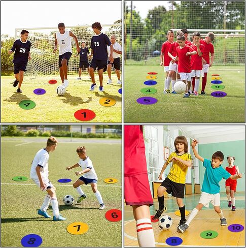 علامات بقع بولي مرقمة 9 بوصة لأرضية صالة الألعاب الرياضية مع أرقام، 10 قطع من نقاط أرضية مطاطية غير قابلة للانزلاق علامات خفة الحركة المخاريط المسطحة للتدريب الرياضي على كرة القدم، والرقص، وأنشطة الفصول الدراسية in Kuwait