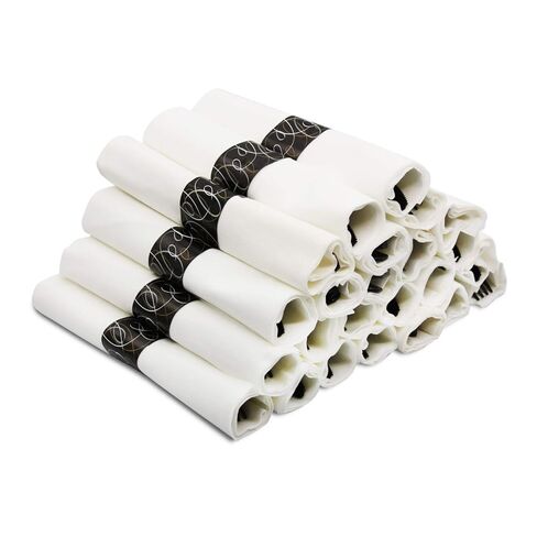 مجموعة أدوات مائدة بلاستيكية شديدة التحمل ملفوفة مسبقًا للاستخدام مرة واحدة من بارتي إيسنشيالز مع شوكة/سكين/ملعقة سوداء ومنديل أبيض ثلاثي الطبقات (علبة مكونة من 100 لفة) in Kuwait