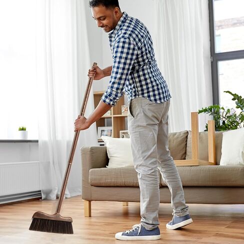 مكنسة زاوية خشبية - مكانس مدمجة بمقبض خشبي مقاس 44.8 بوصة للمطبخ الداخلي - شعيرات PP ناعمة، مكنسة كنس متينة in Kuwait