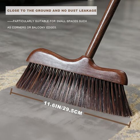 مكنسة زاوية خشبية - مكانس مدمجة بمقبض خشبي مقاس 44.8 بوصة للمطبخ الداخلي - شعيرات PP ناعمة، مكنسة كنس متينة in Kuwait