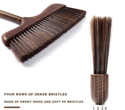 مكنسة زاوية خشبية - مكانس مدمجة بمقبض خشبي مقاس 44.8 بوصة للمطبخ الداخلي - شعيرات PP ناعمة، مكنسة كنس متينة in Kuwait