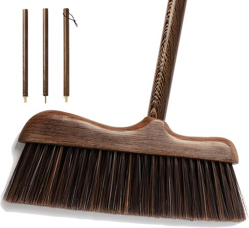 مكنسة زاوية خشبية - مكانس مدمجة بمقبض خشبي مقاس 44.8 بوصة للمطبخ الداخلي - شعيرات PP ناعمة، مكنسة كنس متينة in Kuwait