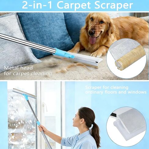 Pet Hair Removal Carpet Rake, 2-in-1 Pet Hair Removal Tool with Water Brush, Adjustable Handle, Dog and Cat Brush and Scraper, Suitable for Carpets, Floor Mats, Sofas, Furniture and Car Interiors in Saudi Arabia