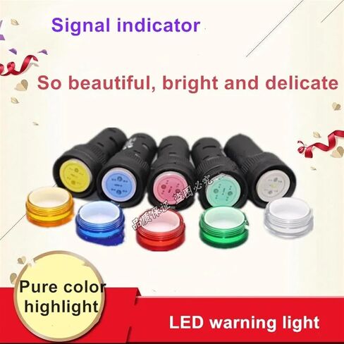 16mm Panel Mount Signal Power Led Indicator Light Blue Green Red White Yellow Pilot Lamp AC/DC 12V/24V/220V Signal Warning Lamp(220V Green) in Kuwait