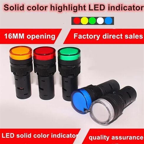 16mm Panel Mount Signal Power Led Indicator Light Blue Green Red White Yellow Pilot Lamp AC/DC 12V/24V/220V Signal Warning Lamp(220V Green) in Kuwait