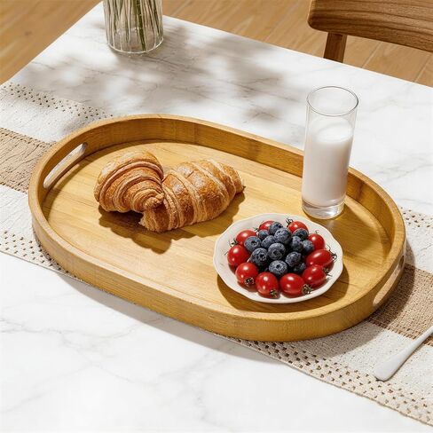 3 Pack Bamboo Serving Trays with Handles, Breakfast Tray, Portable Food Tray, Stackable, 3 Sizes for Dining, Working and Storage, Ideal for Bedroom, Kitchen, Living Room, Bathroom and Outdoors Use in Kuwait