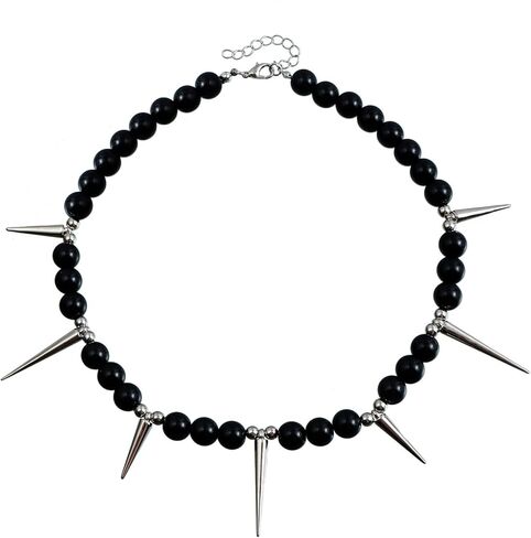 Gothic Spike Choker Necklace for Women Men Leather Spike Collar Necklace Punk Black Bead Star Rivet Necklaces Emo Halloween Jewelry Gift in Saudi Arabia