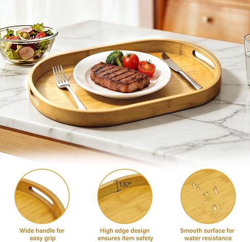 3 Pack Bamboo Serving Trays with Handles, Breakfast Tray, Portable Food Tray, Stackable, 3 Sizes for Dining, Working and Storage, Ideal for Bedroom, Kitchen, Living Room, Bathroom and Outdoors Use in Kuwait