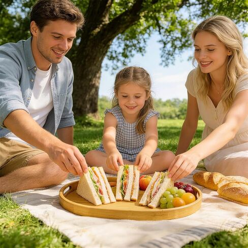 3 Pack Bamboo Serving Trays with Handles, Breakfast Tray, Portable Food Tray, Stackable, 3 Sizes for Dining, Working and Storage, Ideal for Bedroom, Kitchen, Living Room, Bathroom and Outdoors Use in Kuwait