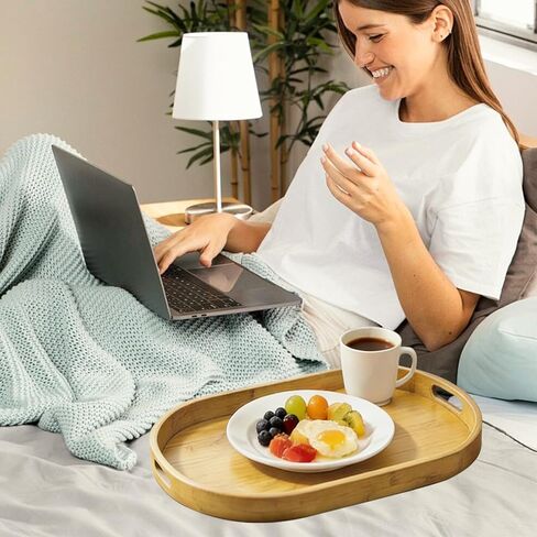 3 Pack Bamboo Serving Trays with Handles, Breakfast Tray, Portable Food Tray, Stackable, 3 Sizes for Dining, Working and Storage, Ideal for Bedroom, Kitchen, Living Room, Bathroom and Outdoors Use in Kuwait