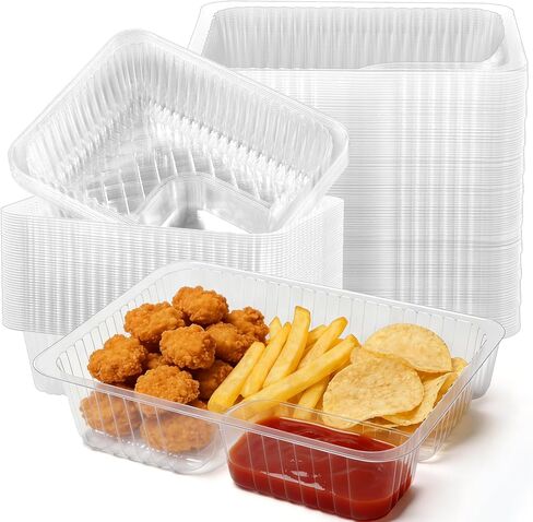 100 عبوة من صواني ناتشو للاستعمال مرة واحدة، 2 صواني طعام مع حامل شرائح وجبن، قوارب الوجبات الخفيفة البلاستيكية الشفافة 12oz لحامل امتياز حفلات الكرنفال الليلية (6 × 5 بوصة) in Kuwait
