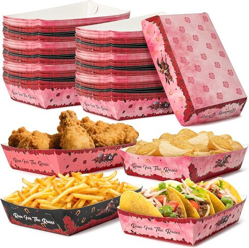Prom Night Food Trays - 50Pcs Graduation Season Prom Decorations Unassembled Trays Nacho Snack Chicken Holder Disposable Paper Plates, Party Supplies for High School Graduation(Black Silver) in Kuwait