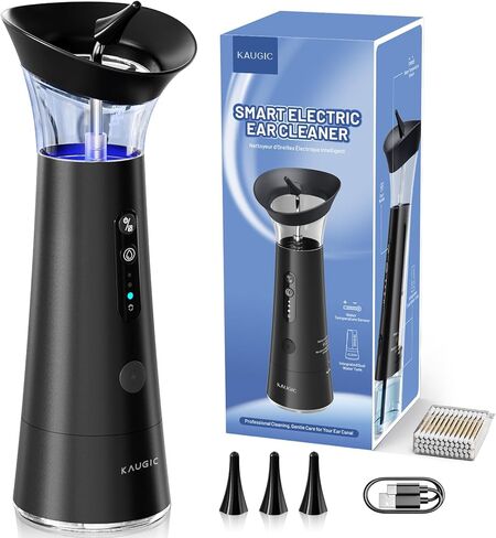 Ear Wax Removal with One-Piece Waste Tank, FSA-HSA-Eligible, Water Powered Ear Cleaner, Electric Ear Cleaning Kit with Water Temperature Sensor, Ear Irrigation Flushing System, Black in Kuwait