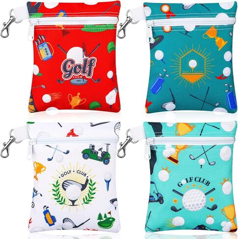 Silkfly 4 Pcs Golf Tee Bag 5.62 x 6.87 Inch Zipper Pouch Tee Holder Pouch with Metal Lobster Claw Clip Gifts Accessories for Men Women Golf Lover Player, 4 Styles(Stylish) in Saudi Arabia