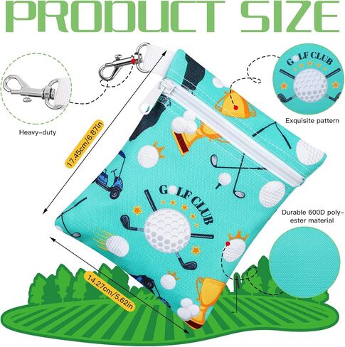 Silkfly 4 Pcs Golf Tee Bag 5.62 x 6.87 Inch Zipper Pouch Tee Holder Pouch with Metal Lobster Claw Clip Gifts Accessories for Men Women Golf Lover Player, 4 Styles(Stylish) in Saudi Arabia