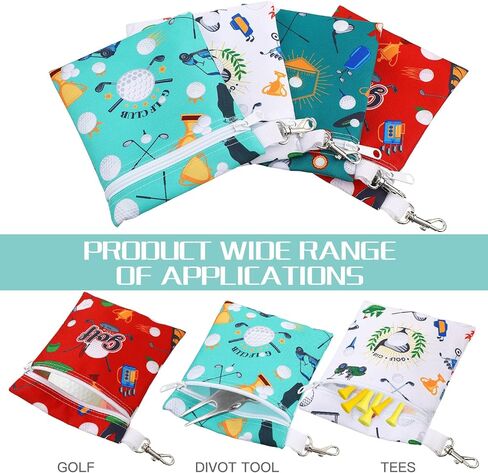Silkfly 4 Pcs Golf Tee Bag 5.62 x 6.87 Inch Zipper Pouch Tee Holder Pouch with Metal Lobster Claw Clip Gifts Accessories for Men Women Golf Lover Player, 4 Styles(Stylish) in Saudi Arabia