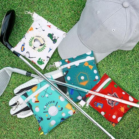 Silkfly 4 Pcs Golf Tee Bag 5.62 x 6.87 Inch Zipper Pouch Tee Holder Pouch with Metal Lobster Claw Clip Gifts Accessories for Men Women Golf Lover Player, 4 Styles(Stylish) in Saudi Arabia