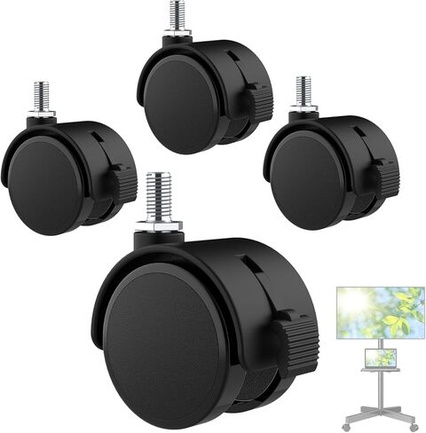 4 قطع عجلات حامل للتلفزيون مقاس 2 بوصة، عجلات دوارة M8 جذعية ملولبة، عجلات شديدة التحمل مع فرامل قفل، دوران 360 درجة، سهلة التركيب، عجلة بديلة من النايلون الأسود لحامل التلفزيون in Kuwait