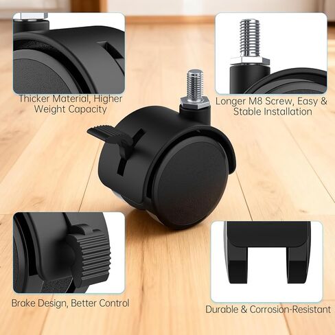4 قطع عجلات حامل للتلفزيون مقاس 2 بوصة، عجلات دوارة M8 جذعية ملولبة، عجلات شديدة التحمل مع فرامل قفل، دوران 360 درجة، سهلة التركيب، عجلة بديلة من النايلون الأسود لحامل التلفزيون in Kuwait