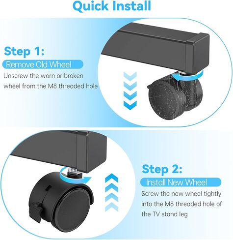 4 قطع عجلات حامل للتلفزيون مقاس 2 بوصة، عجلات دوارة M8 جذعية ملولبة، عجلات شديدة التحمل مع فرامل قفل، دوران 360 درجة، سهلة التركيب، عجلة بديلة من النايلون الأسود لحامل التلفزيون in Kuwait