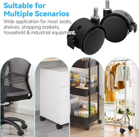 4 قطع عجلات حامل للتلفزيون مقاس 2 بوصة، عجلات دوارة M8 جذعية ملولبة، عجلات شديدة التحمل مع فرامل قفل، دوران 360 درجة، سهلة التركيب، عجلة بديلة من النايلون الأسود لحامل التلفزيون in Kuwait