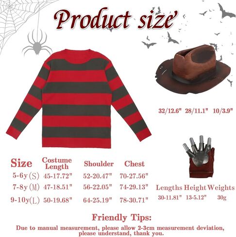 Halloween Killer Costume Kids Green And Red Striped Sweater Hat Gloves Horror Movie Nightmare Devil Cosplay Outfit in Kuwait